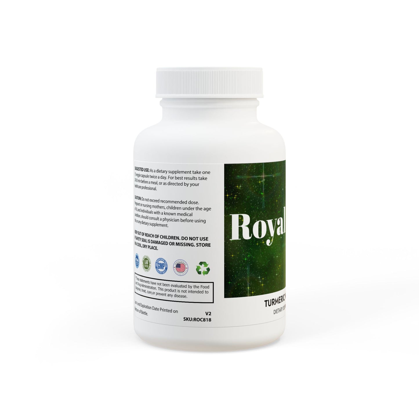 Royal Health Turmeric with BioPerine® (Black Pepper Fruit Extract) Supplement (60 Capsules) - Royalty Design 